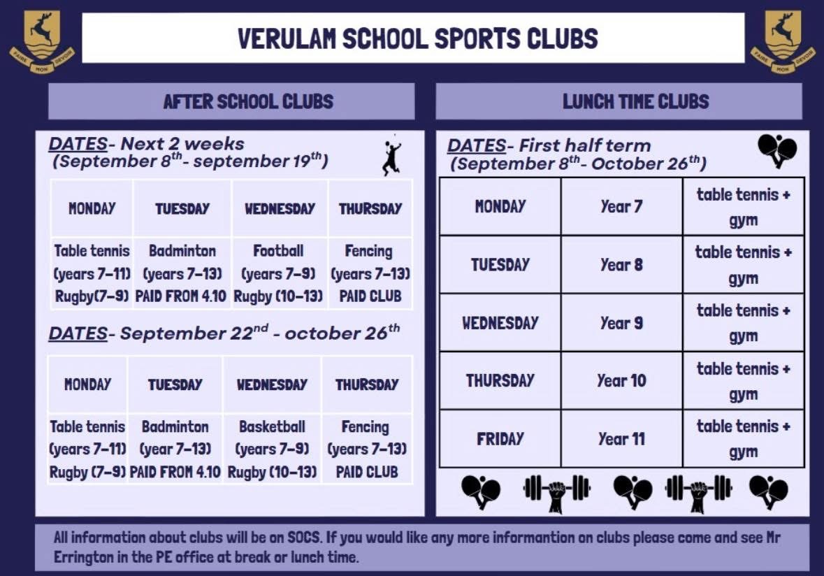 Autumn Term Sports Clubs